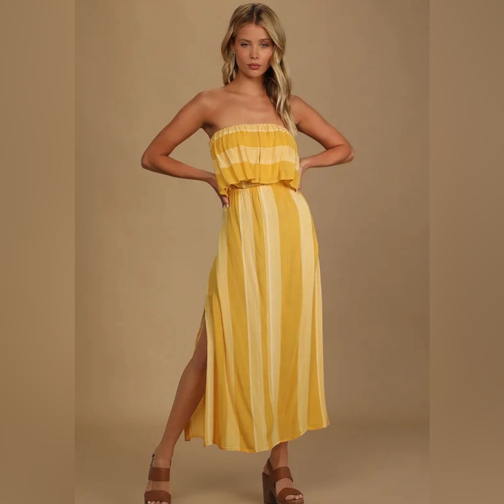 Women’s O’Neill yellow strapless summer dress size small, worn twice